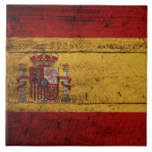 Spanien-Flagge auf altem hölzernem Korn Fliese (Vorderseite)