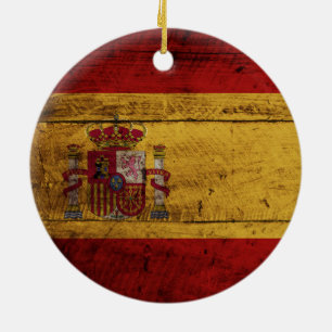 Spanien-Flagge auf altem hölzernem Korn Keramikornament