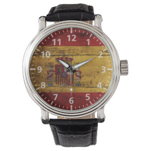 Spanien Flagge für altes Holzkörnchen Armbanduhr