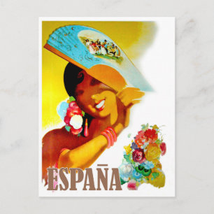 Spanien, Frau hinter Fächer, Vintage-Reisepostkart Postkarte