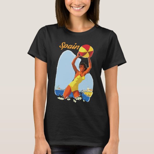 Spanien, Frau mit Beach Ball T-Shirt (Vorderseite)