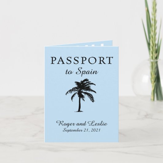 Spanien Hellblaues Hochzeitspassport Einladung (Vorderseite)