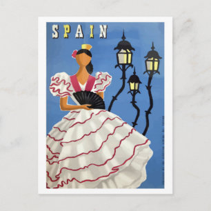 Spanien, Illustration, Mädchen in Tracht und Lampe Postkarte