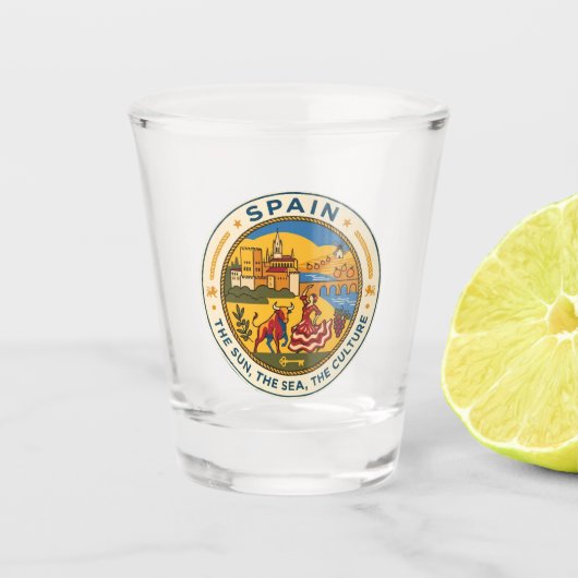 Spanien Illustration Reise Kunst Abzeichen Schnapsglas (Vorderseite)
