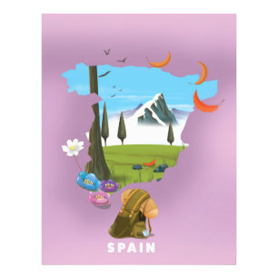 Spanien Illustrierte Landkarte Reiseplakat Fotodruck