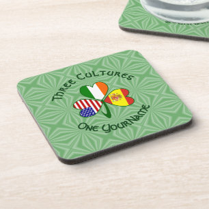 Spanien Irland USA-Flaggen Shamrock Ihr Name Getränkeuntersetzer