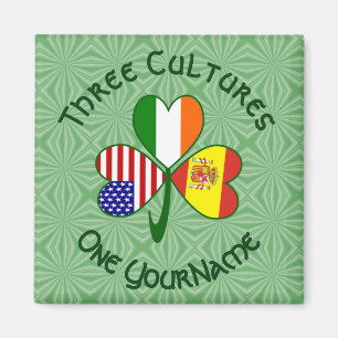 Spanien Irland USA Flaggen Shamrock Ihr Name Magnet
