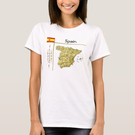 Spanien Karte + Flagge + T - Shirt (Vorderseite)