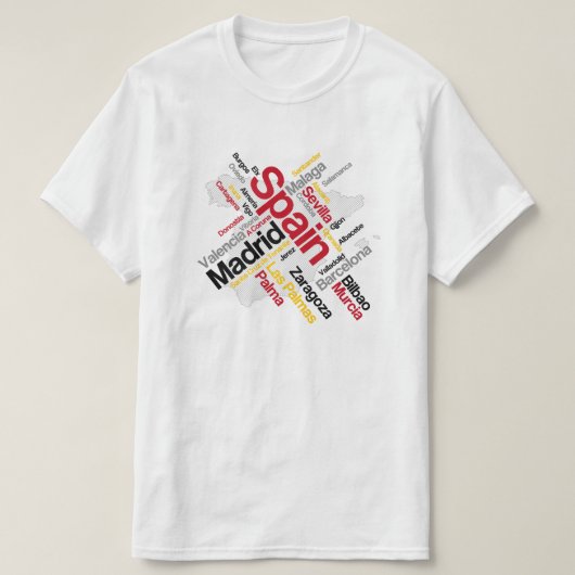 Spanien Karte und T - Shirt der Städte (Design vorne)