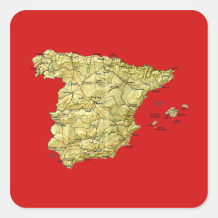 Spanien-Karten-Aufkleber Quadratischer Aufkleber