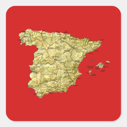 Spanien Kartenkleber Quadratischer Aufkleber (Vorderseite)