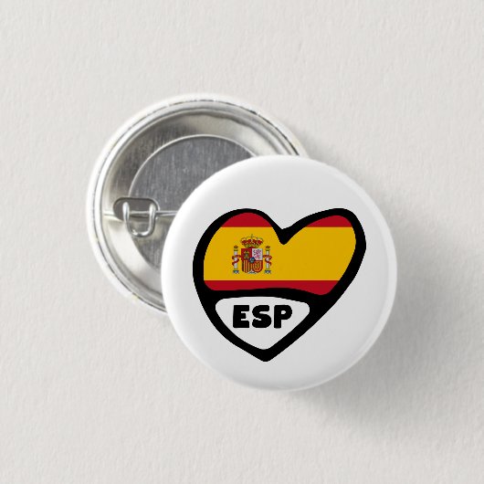 Spanien Ländercode Flaggen Herz Button Abzeichen,  (Vorne & Hinten)