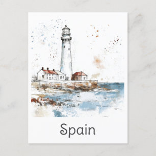 Spanien Leuchtturm Küste Aquarell Spanische Reise Postkarte