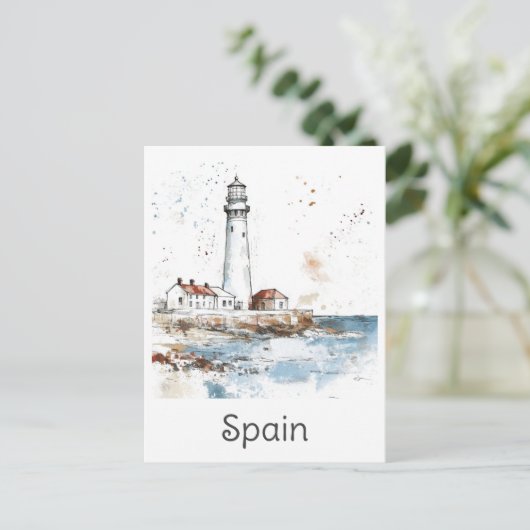 Spanien Leuchtturm Küste Wasserfarbe Spanien Reise Postkarte (Stehend Vorderseite)