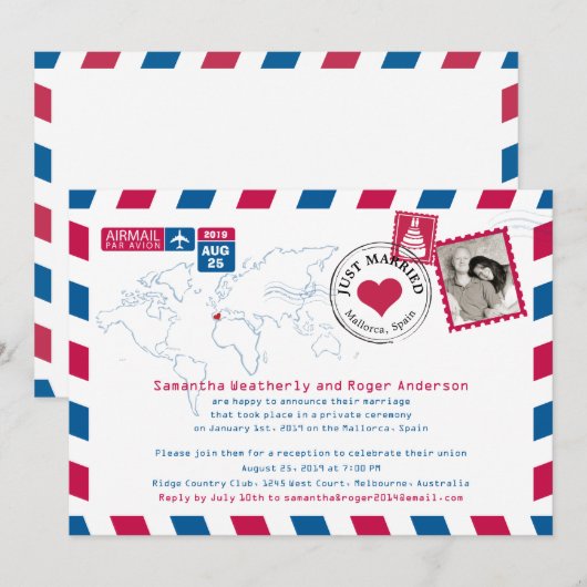 Spanien Luftpost Hochzeitsempfang Einladung (Vorne/Hinten)