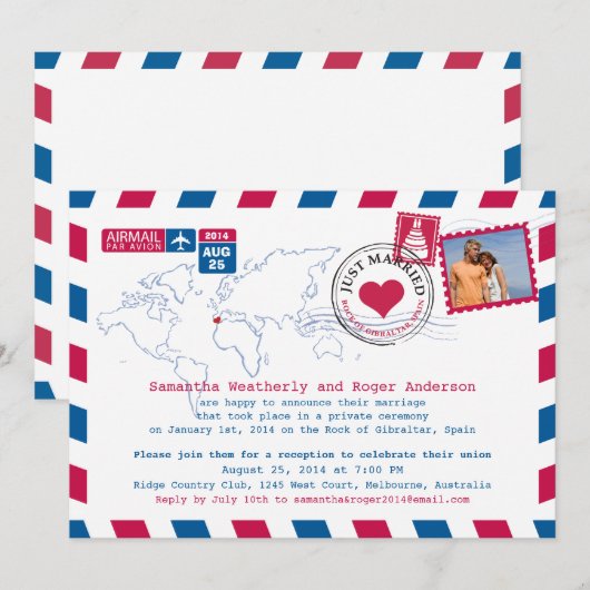 Spanien Luftpost Hochzeitsempfang Einladung (Vorne/Hinten)