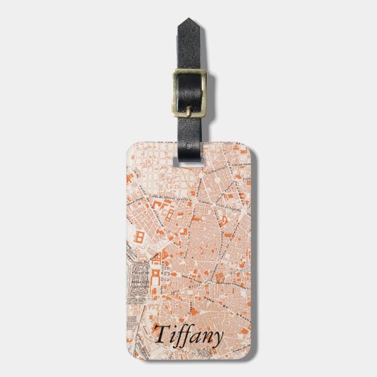 Spanien: Madrid-Karte, C1920 Gepäckanhänger (Vorderseite vertikal)