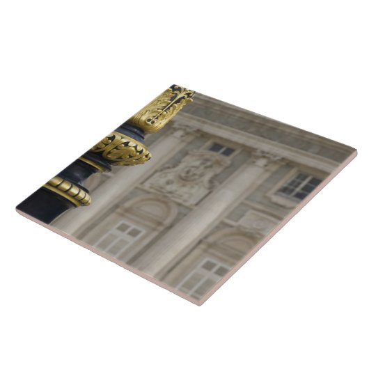 Spanien, Madrid. Königspalast, verzierte Goldlampe Fliese (Seite)