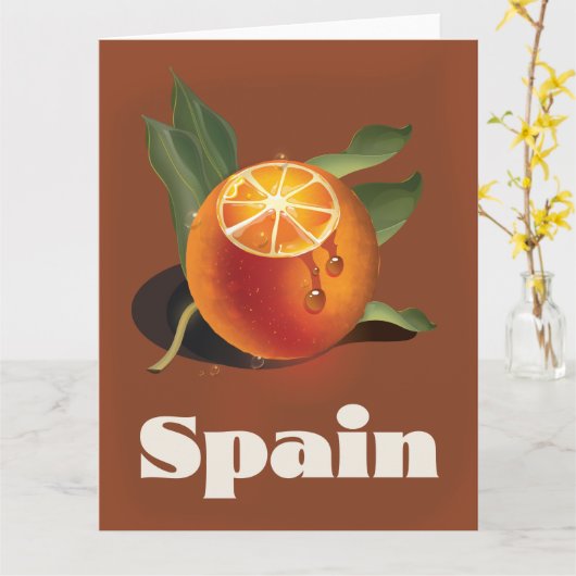 Spanien Orangen Reiseplakat Karte (Gelbe Blume)