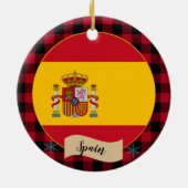 Spanien, rotes Büffel, karierte und spanische Flag Keramik Ornament (Hinten)