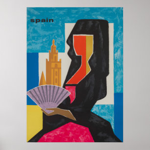 Spanien, Senorita, farbenfrohe Retro Vintage Reise Poster