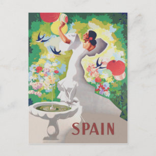 Spanien Senorita Vögel Blumen Fiesta Garten Postkarte