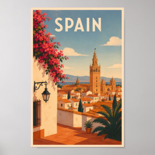 Spanien Sevilla Illustration Reise Kunst Vintage Poster