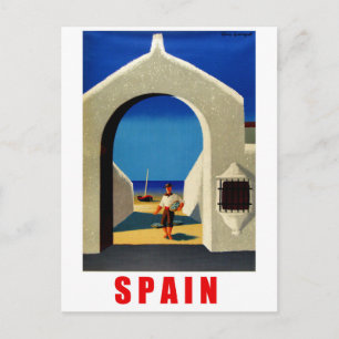 Spanien, spanische Küste, Fischer, die ins Dorf ko Postkarte