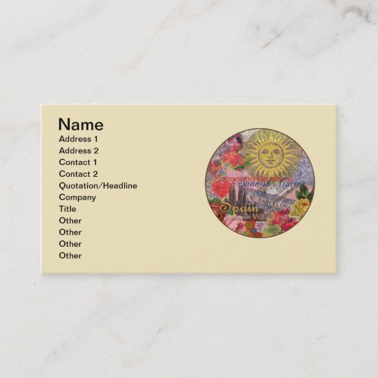 Spanien Sunshine Spanish Travel Art Visitenkarte (Vorderseite)
