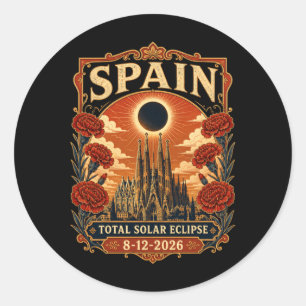 Spanien Totale Sonnenfinsternis 2026 Barcelona Sag Runder Aufkleber