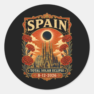 Spanien Totale Sonnenfinsternis 2026 Barcelona Sag Runder Aufkleber