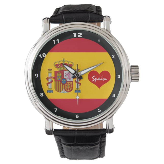 Spanien Uhr, spanische Flagge mit rotem Herz, Mode Armbanduhr (Vorderseite)