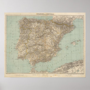 Spanien- und Portugal-Atlas-Karte Poster