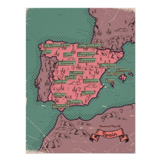 Spanien Vintage alte Karte Poster (Vorderseite)