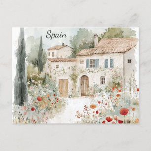 Spanien Vintage Aquarell Spanische Villa Reise Postkarte
