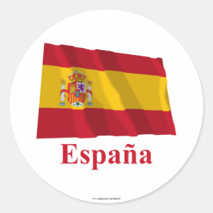 Spanien Waving Flag mit Name auf Spanisch Runder Aufkleber