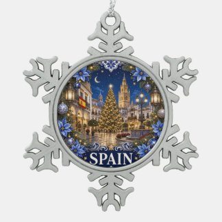 Spanien-Weihnachtsschmuck | Blaue Feiertagsstadtsz Schneeflocken Zinn-Ornament