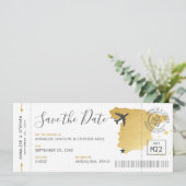 Spanien Ziel Boarding Pass Save the Date Gold Einladung (Stehend Vorderseite)