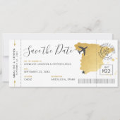 Spanien Ziel Boarding Pass Save the Date Gold Einladung (Vorderseite)
