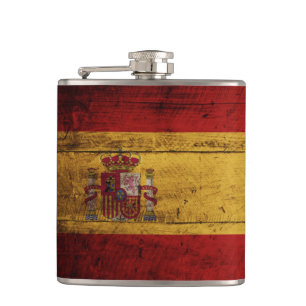 Spanienflagge auf alter Holzmaserung Flachmann