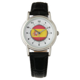 Spanienflagge Klassische schwarze Lederuhr Armbanduhr