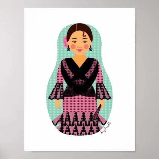 Spanierin Rosa Kleid Matrjoschka Poster (Vorne)