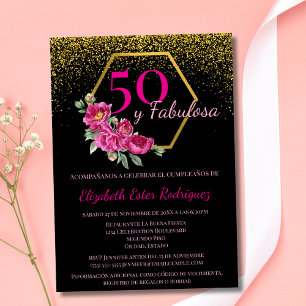 Spanisch 50 und Fabulosa Schwarz Gold Rosa Chic Fl Einladung