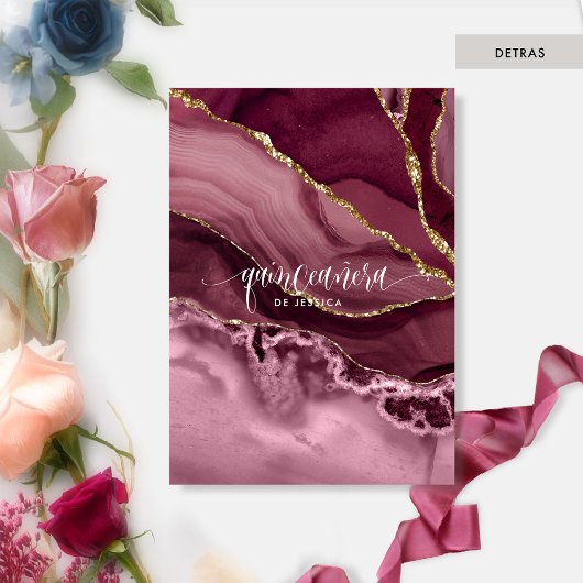 Spanisch Agate Burgundy, Berry Floral Quinceañera Einladung