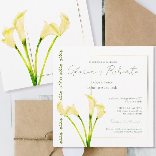 Spanisch, Alcatraces y Oro Minimalistische Hochzei Einladung