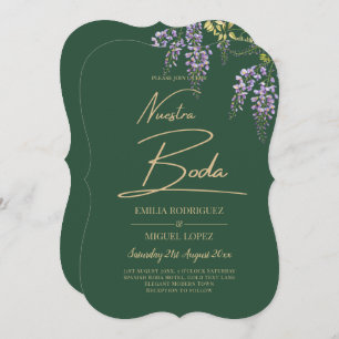 Spanisch All-in1 WISTERIA Gold Text Grüne BODA Inv Einladung