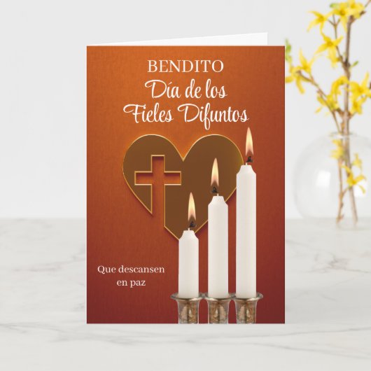 Spanisch Alle Soule Herzkreuz und Lit Candles Karte (Gelbe Blume)