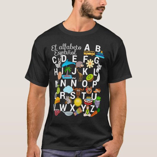 Spanisch Alphabet Briefe mit Bildern. Denken Sie a T-Shirt (Vorderseite)