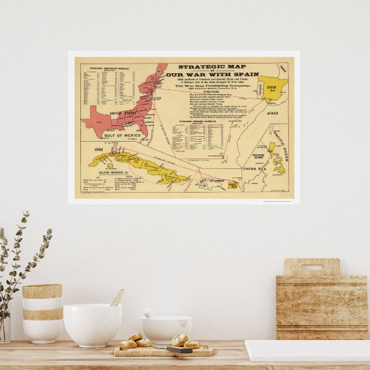 Spanisch American War Map 1898 Poster (Küche)