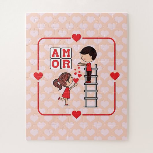 Spanisch Amor Valentine Liebe Drop Hearts Puzzle (Vertikal)